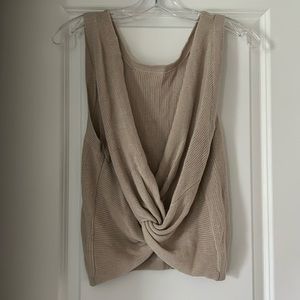 Twist Front Crochet Tank Top Sweater Vest Tan/Taupe Large
